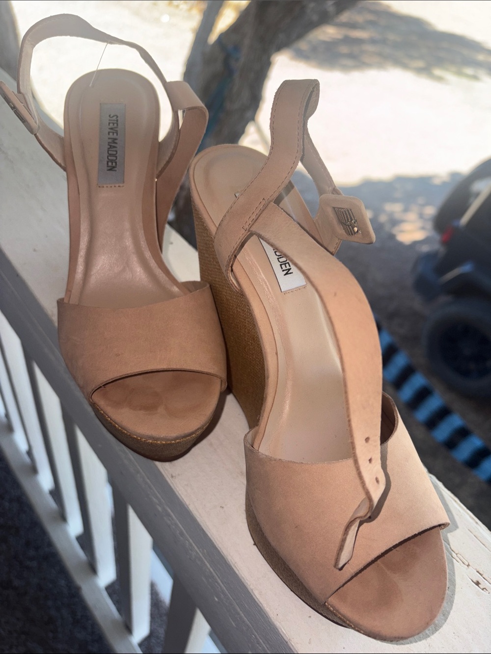Steve Madden Nude/Tan Wedge Sandals with Ankle Strap